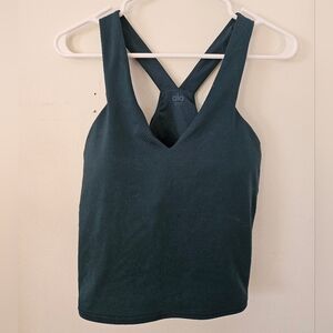 alo Yoga AIRBRUSH REAL BRA TANK Sz L Midnight Green